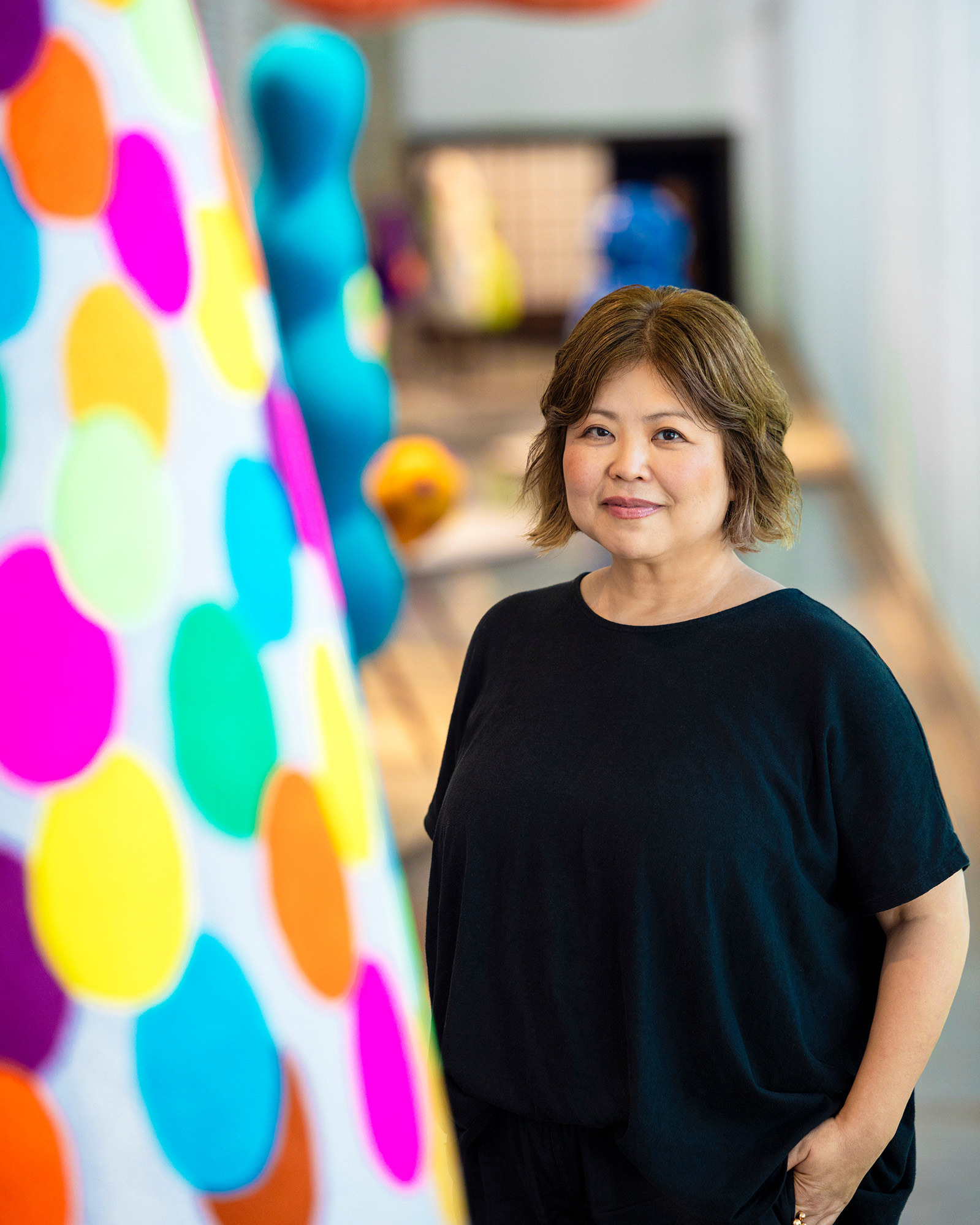 Masako Miki with her sculptures.